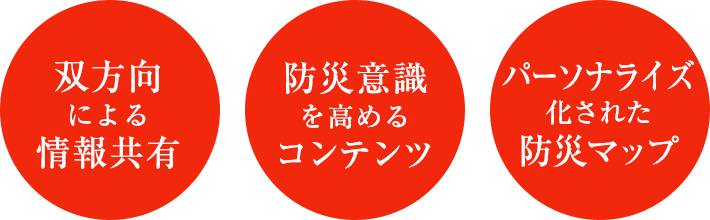 双方向による情報共有・防災意識を高めるコンテンツ・パーソナライズ化された防災マップ